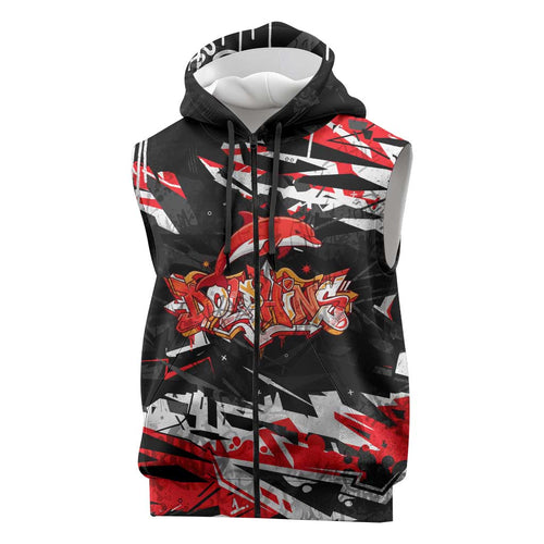 Personalized Dolphins Sleeveless Zip Hoodie Graffiti Grunge Abstract Urban Street Style Design