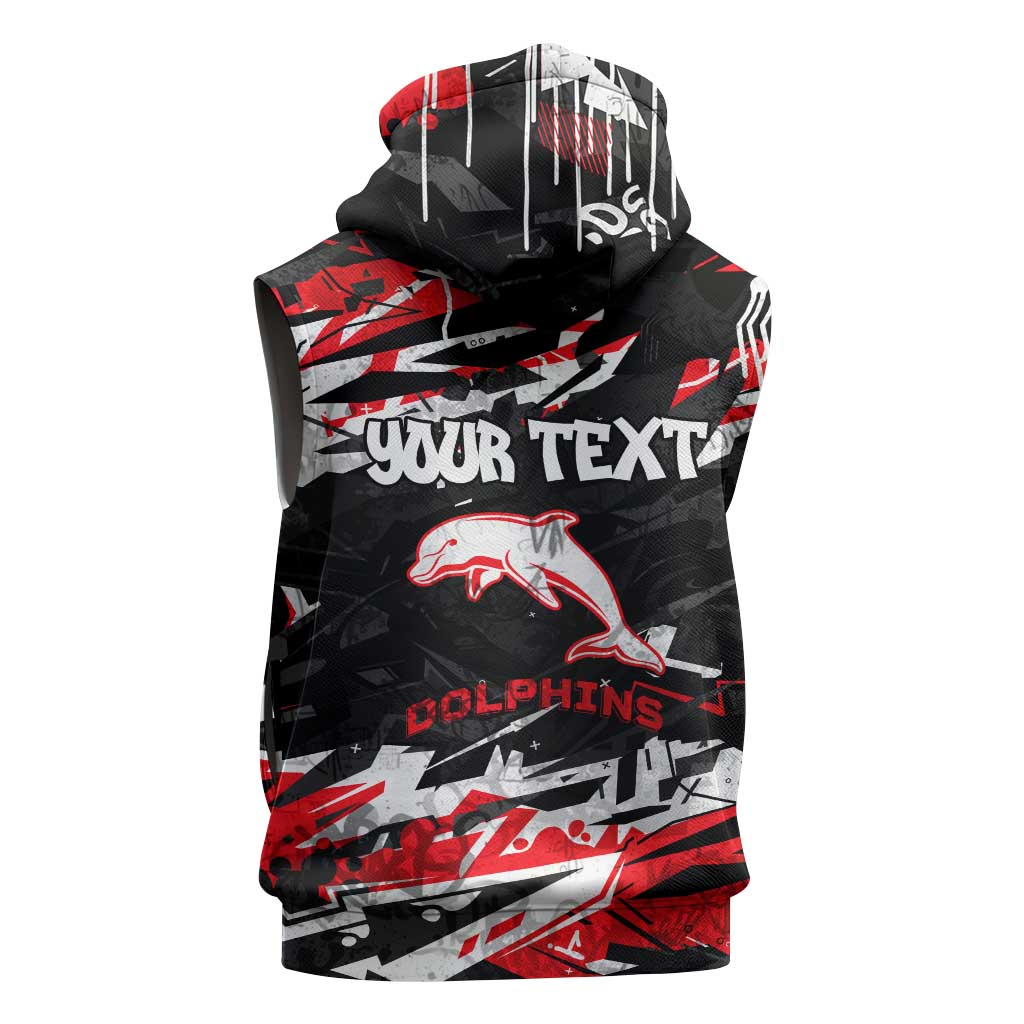 Personalized Dolphins Sleeveless Zip Hoodie Graffiti Grunge Abstract Urban Street Style Design