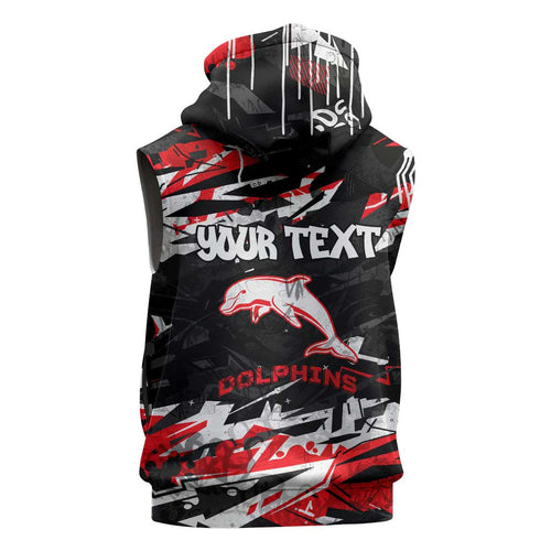 Personalized Dolphins Sleeveless Zip Hoodie Graffiti Grunge Abstract Urban Street Style Design