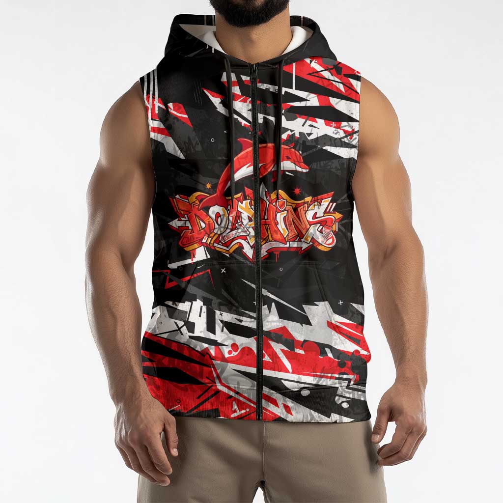 Personalized Dolphins Sleeveless Zip Hoodie Graffiti Grunge Abstract Urban Street Style Design
