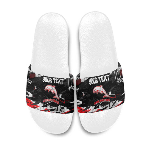 Personalized Dolphins Slide Sandals Graffiti Grunge Abstract Urban Street Style Design