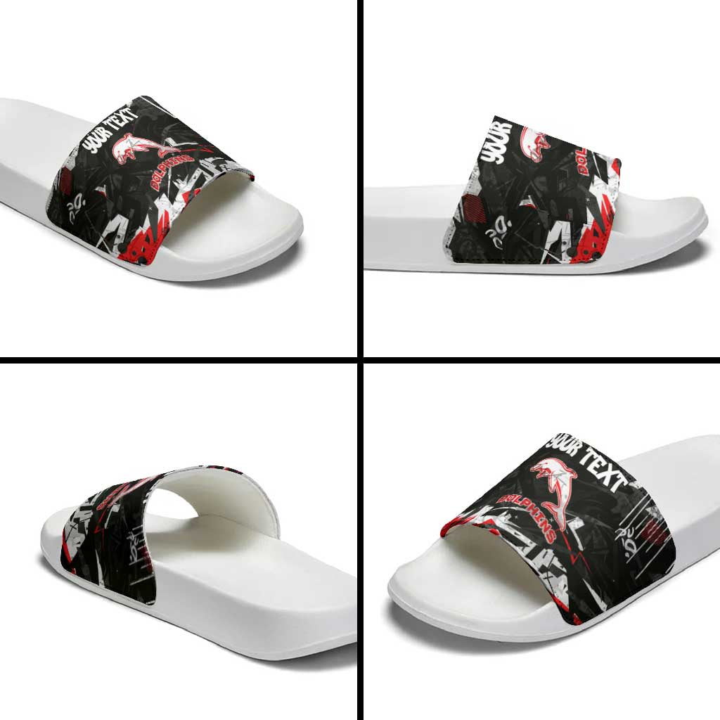Personalized Dolphins Slide Sandals Graffiti Grunge Abstract Urban Street Style Design