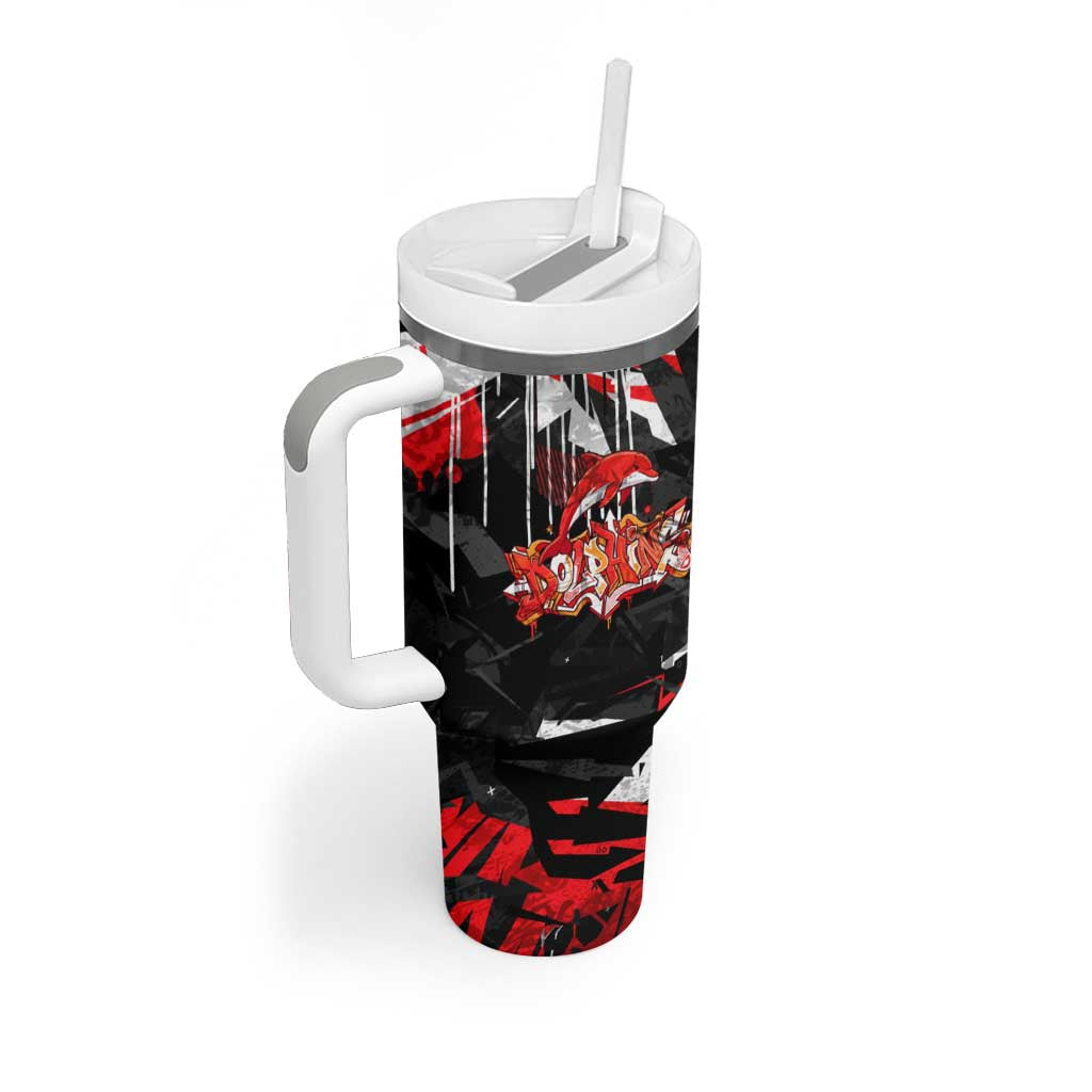 Personalized Dolphins Tumbler With Handle Graffiti Grunge Abstract Urban Street Style Design