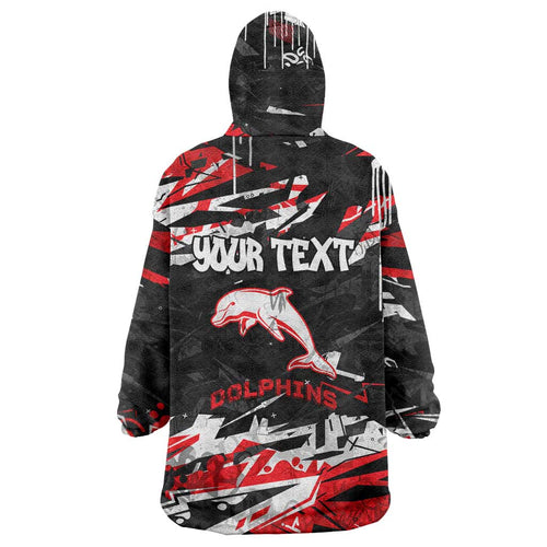 Personalized Dolphins Wearable Blanket Hoodie Graffiti Grunge Abstract Urban Street Style Design