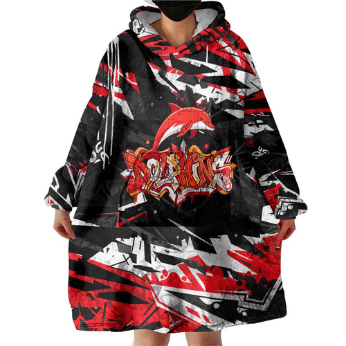 Personalized Dolphins Wearable Blanket Hoodie Graffiti Grunge Abstract Urban Street Style Design