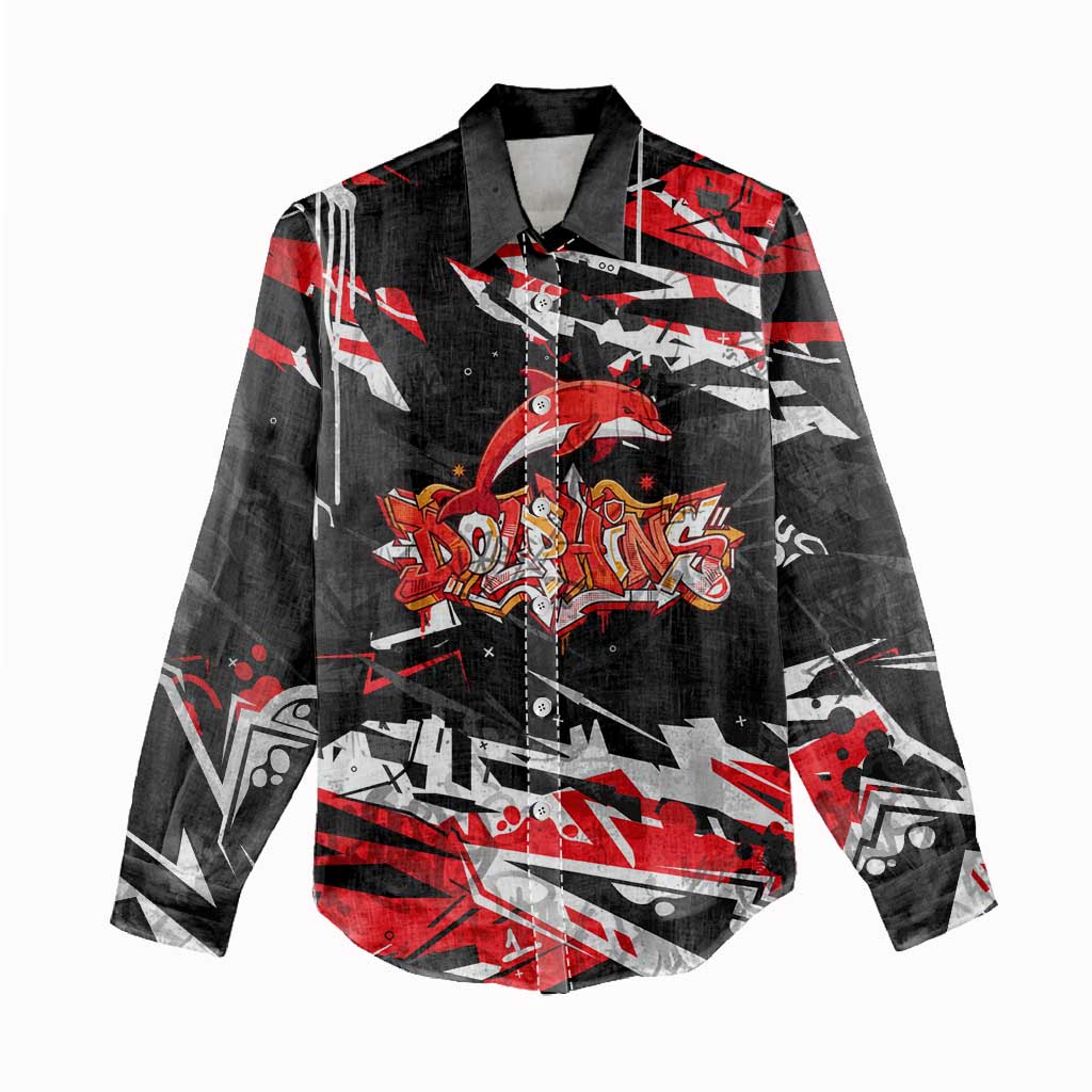 Personalized Dolphins Women Casual Shirt Graffiti Grunge Abstract Urban Street Style Design