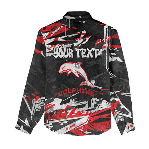 Personalized Dolphins Women Casual Shirt Graffiti Grunge Abstract Urban Street Style Design