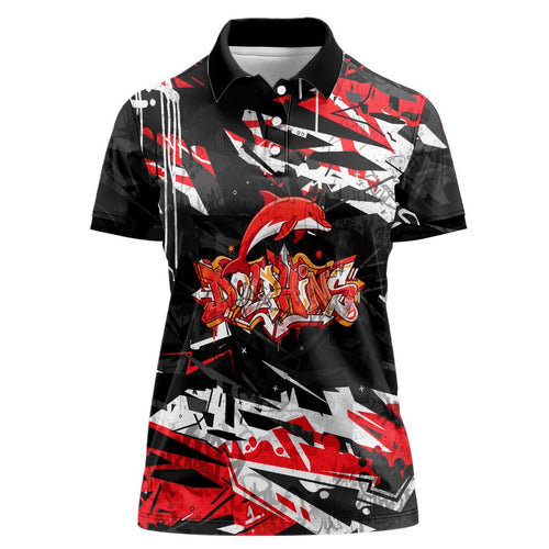 Personalized Dolphins Women Polo Shirt Graffiti Grunge Abstract Urban Street Style Design