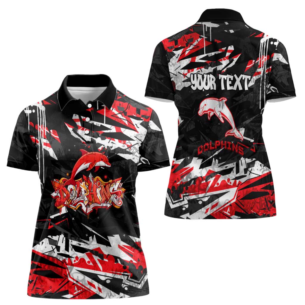 Personalized Dolphins Women Polo Shirt Graffiti Grunge Abstract Urban Street Style Design