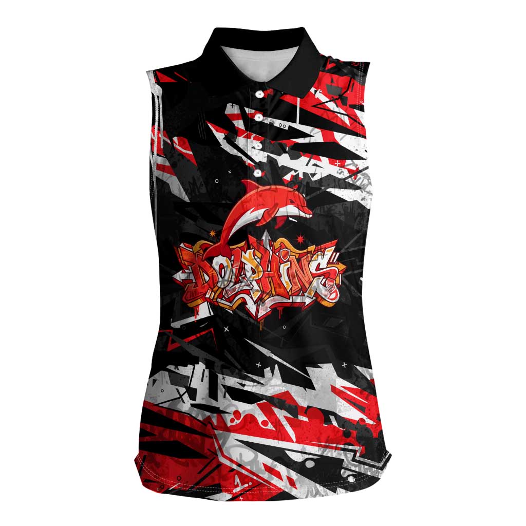 Personalized Dolphins Women Sleeveless Polo Shirt Graffiti Grunge Abstract Urban Street Style Design