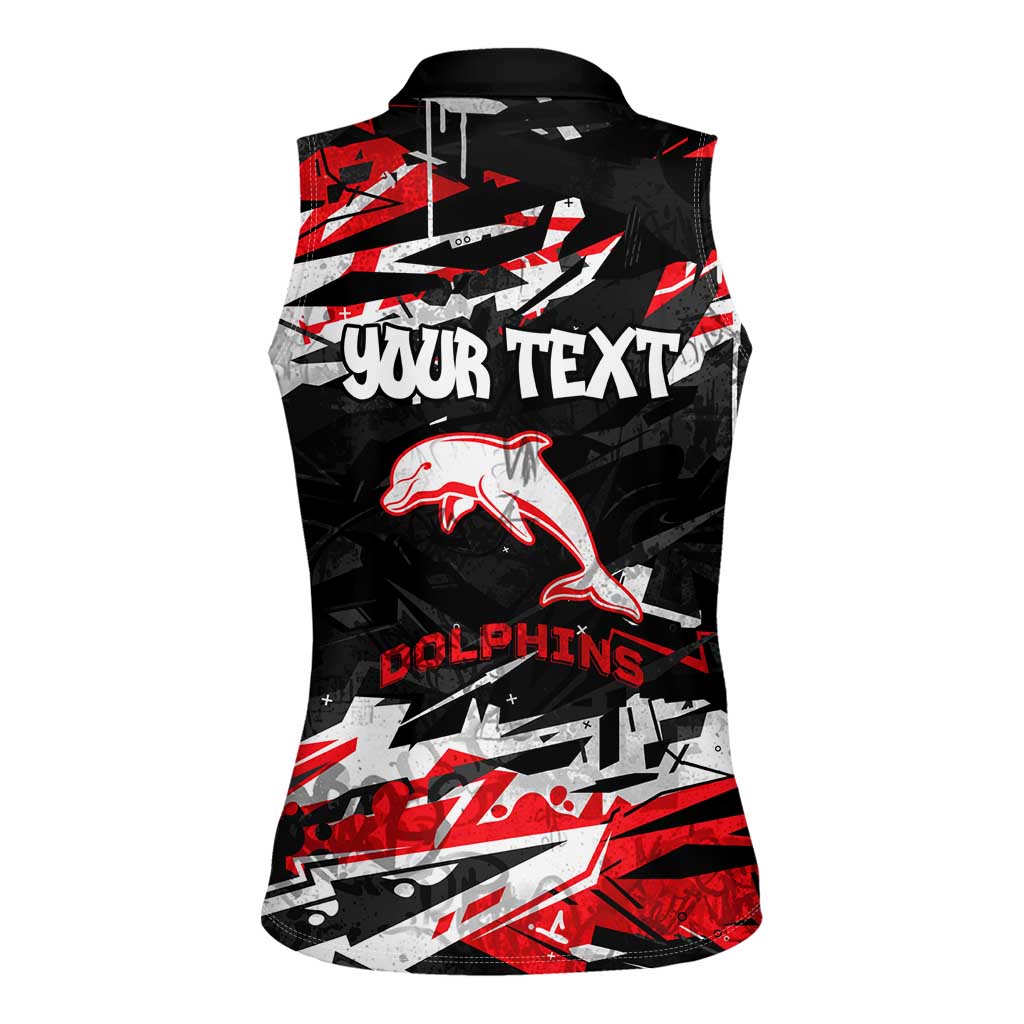Personalized Dolphins Women Sleeveless Polo Shirt Graffiti Grunge Abstract Urban Street Style Design