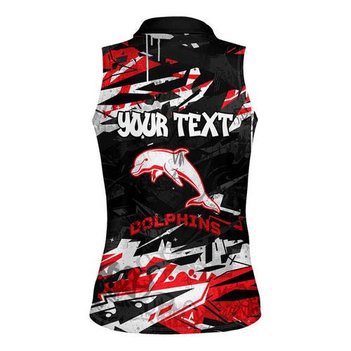 Personalized Dolphins Women Sleeveless Polo Shirt Graffiti Grunge Abstract Urban Street Style Design