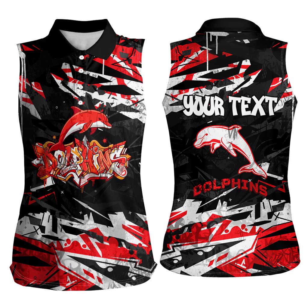 Personalized Dolphins Women Sleeveless Polo Shirt Graffiti Grunge Abstract Urban Street Style Design