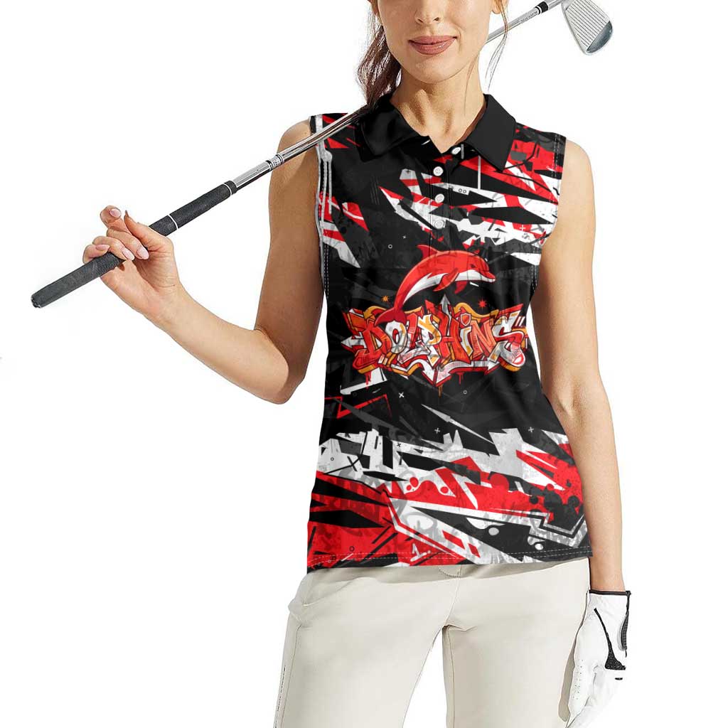 Personalized Dolphins Women Sleeveless Polo Shirt Graffiti Grunge Abstract Urban Street Style Design
