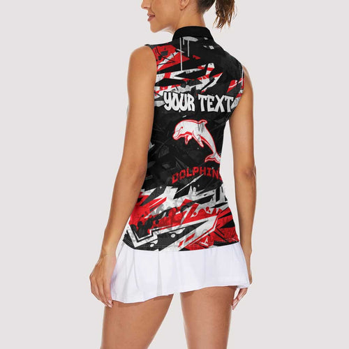 Personalized Dolphins Women Sleeveless Polo Shirt Graffiti Grunge Abstract Urban Street Style Design
