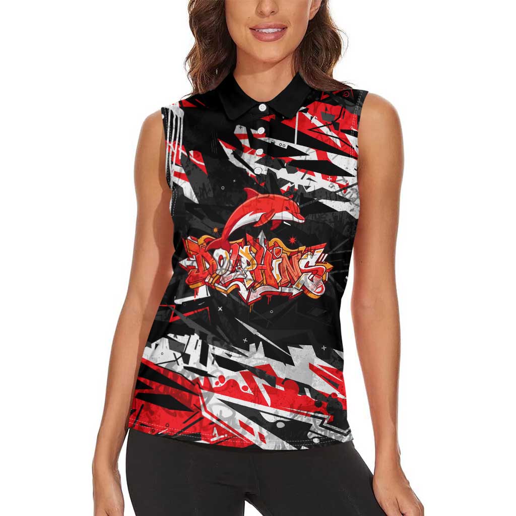 Personalized Dolphins Women Sleeveless Polo Shirt Graffiti Grunge Abstract Urban Street Style Design