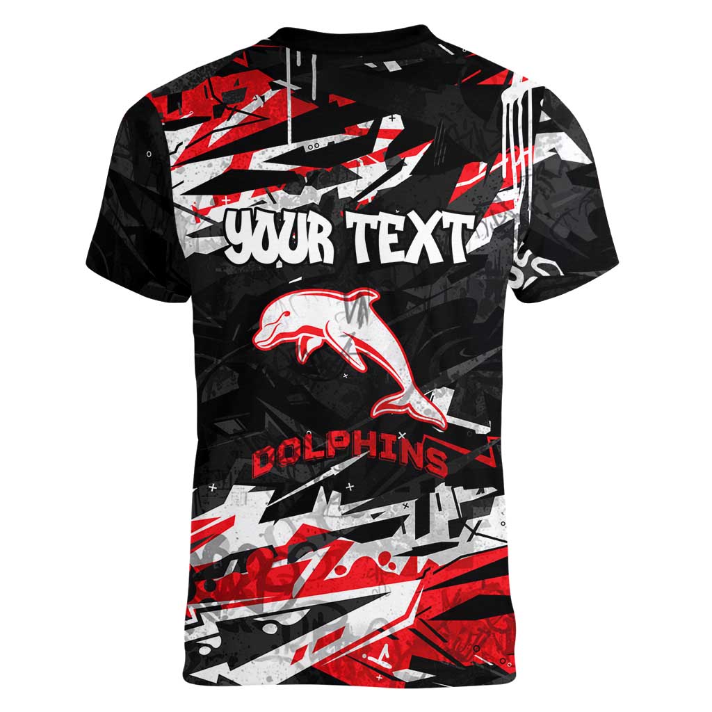 Personalized Dolphins Women V-Neck T-Shirt Graffiti Grunge Abstract Urban Street Style Design