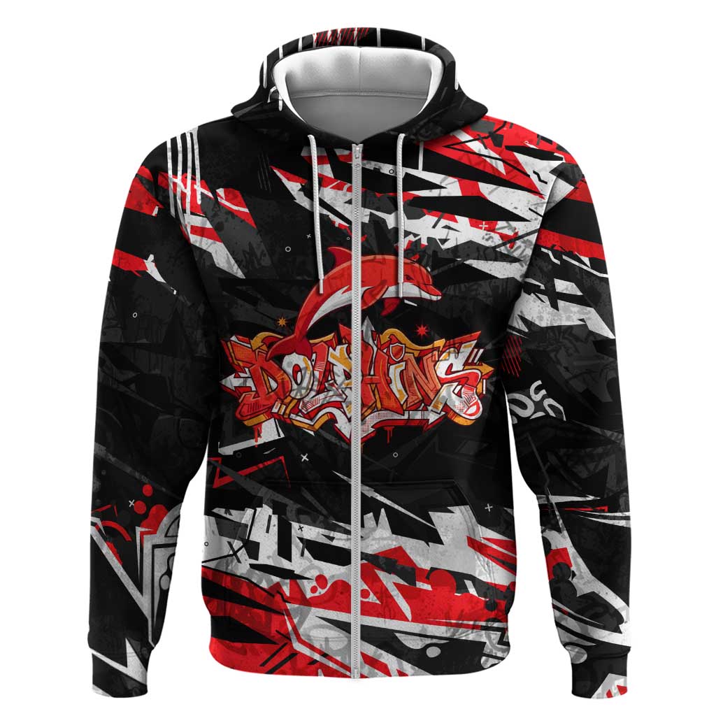 Personalized Dolphins Zip Hoodie Graffiti Grunge Abstract Urban Street Style Design