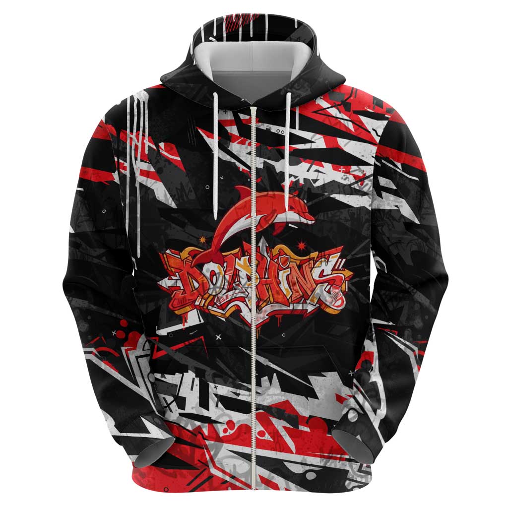 Personalized Dolphins Zip Hoodie Graffiti Grunge Abstract Urban Street Style Design