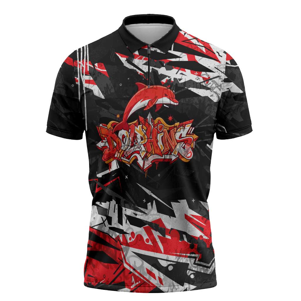 Personalized Dolphins Zipper Polo Shirt Graffiti Grunge Abstract Urban Street Style Design