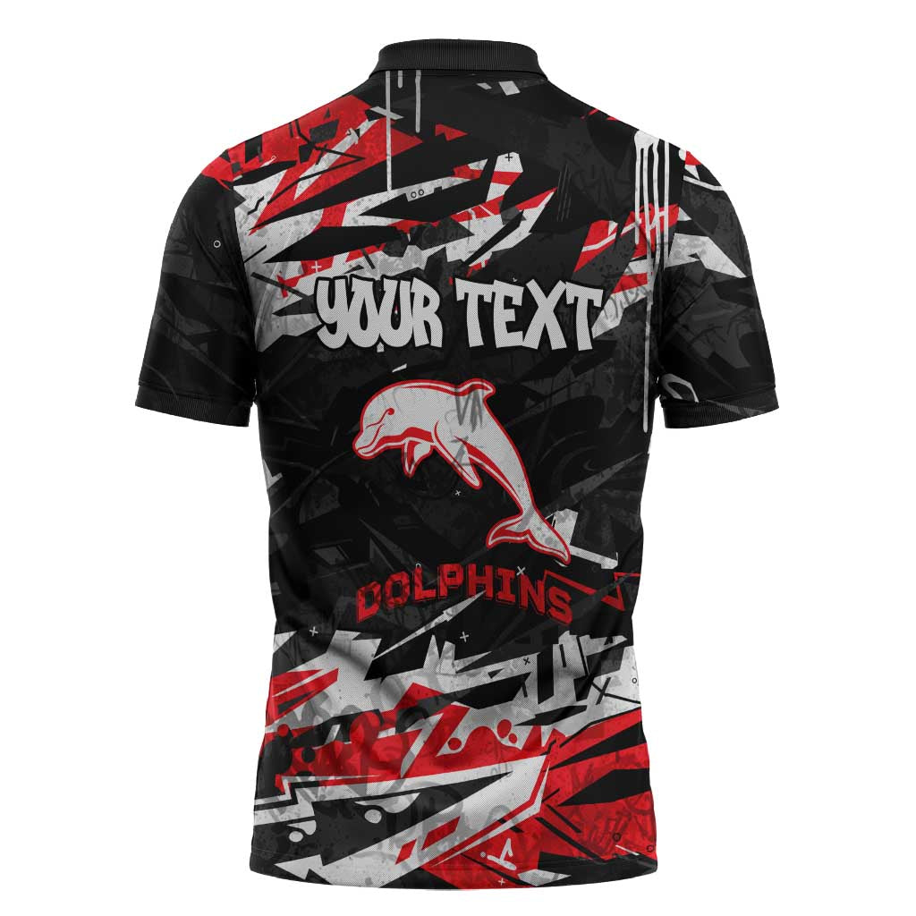 Personalized Dolphins Zipper Polo Shirt Graffiti Grunge Abstract Urban Street Style Design