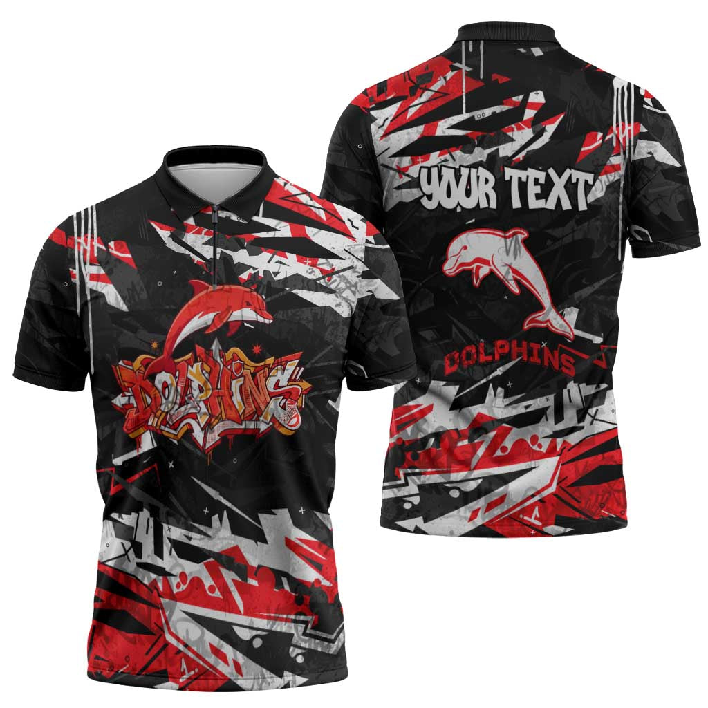 Personalized Dolphins Zipper Polo Shirt Graffiti Grunge Abstract Urban Street Style Design
