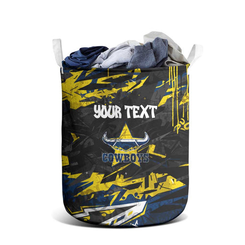 Personalized North Queensland Cowboys Laundry Basket Graffiti Grunge Abstract Urban Street Style Design