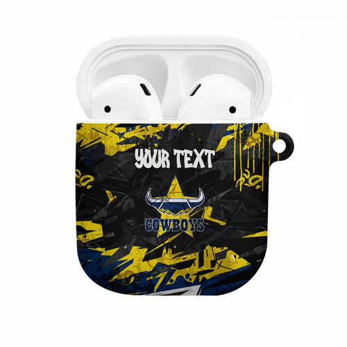 Personalized North Queensland Cowboys AirPods Case Graffiti Grunge Abstract Urban Street Style Design