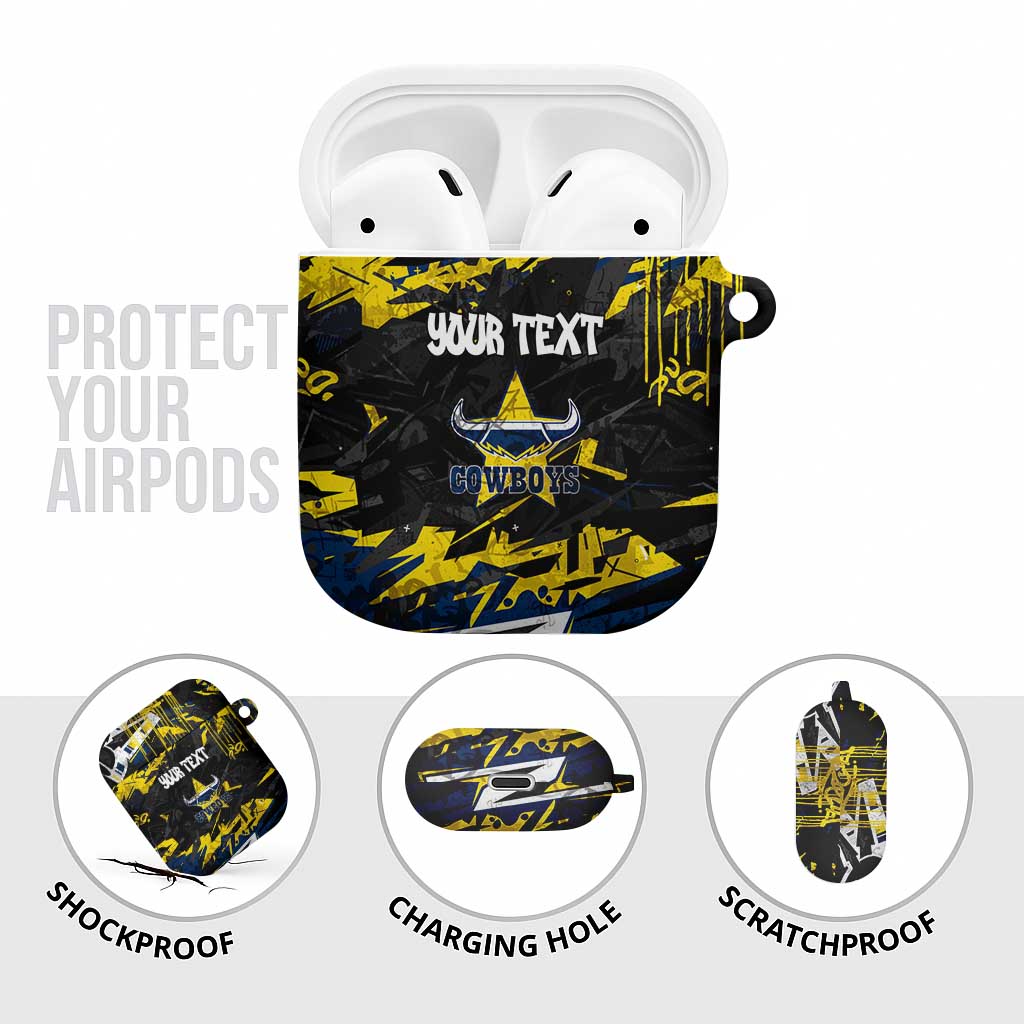 Personalized North Queensland Cowboys AirPods Case Graffiti Grunge Abstract Urban Street Style Design