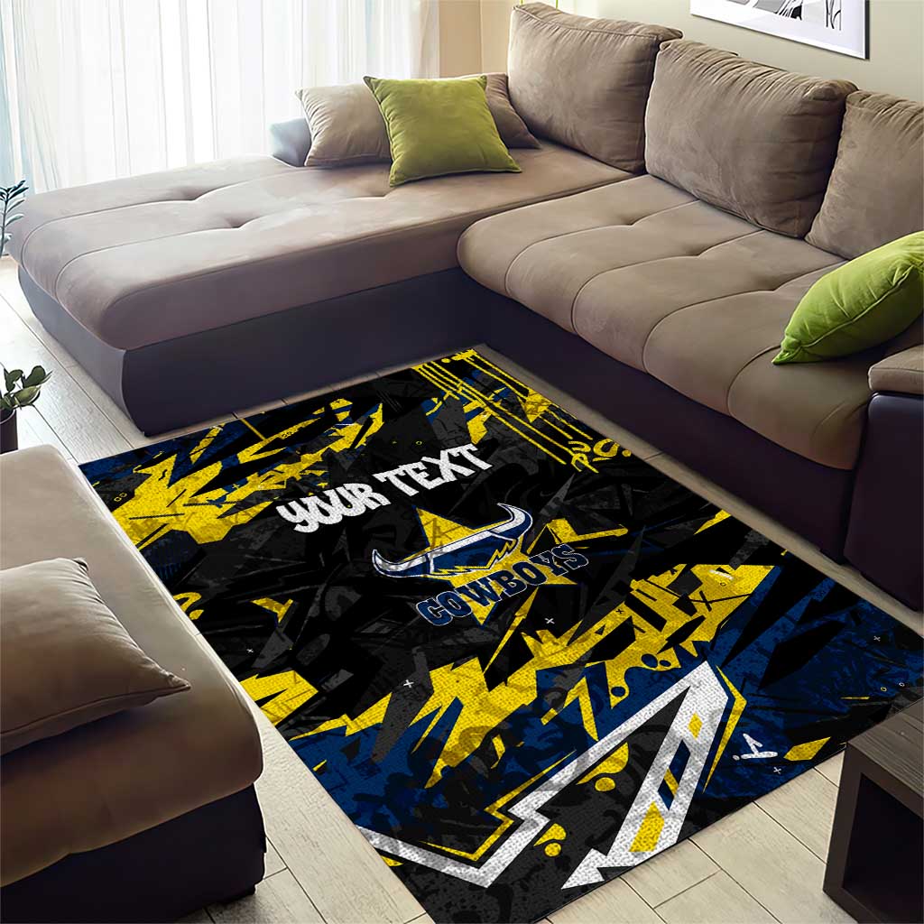 Personalized North Queensland Cowboys Area Rug Graffiti Grunge Abstract Urban Street Style Design