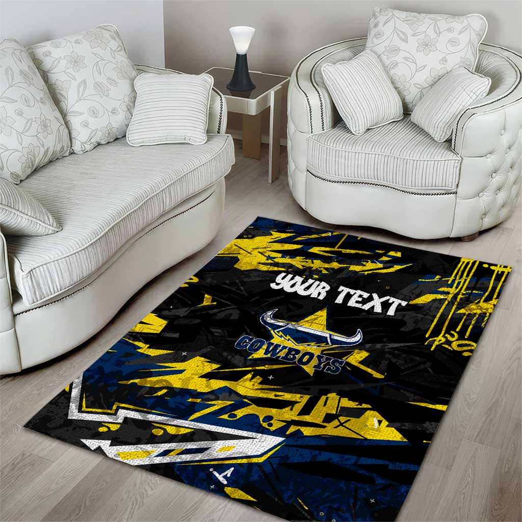 Personalized North Queensland Cowboys Area Rug Graffiti Grunge Abstract Urban Street Style Design