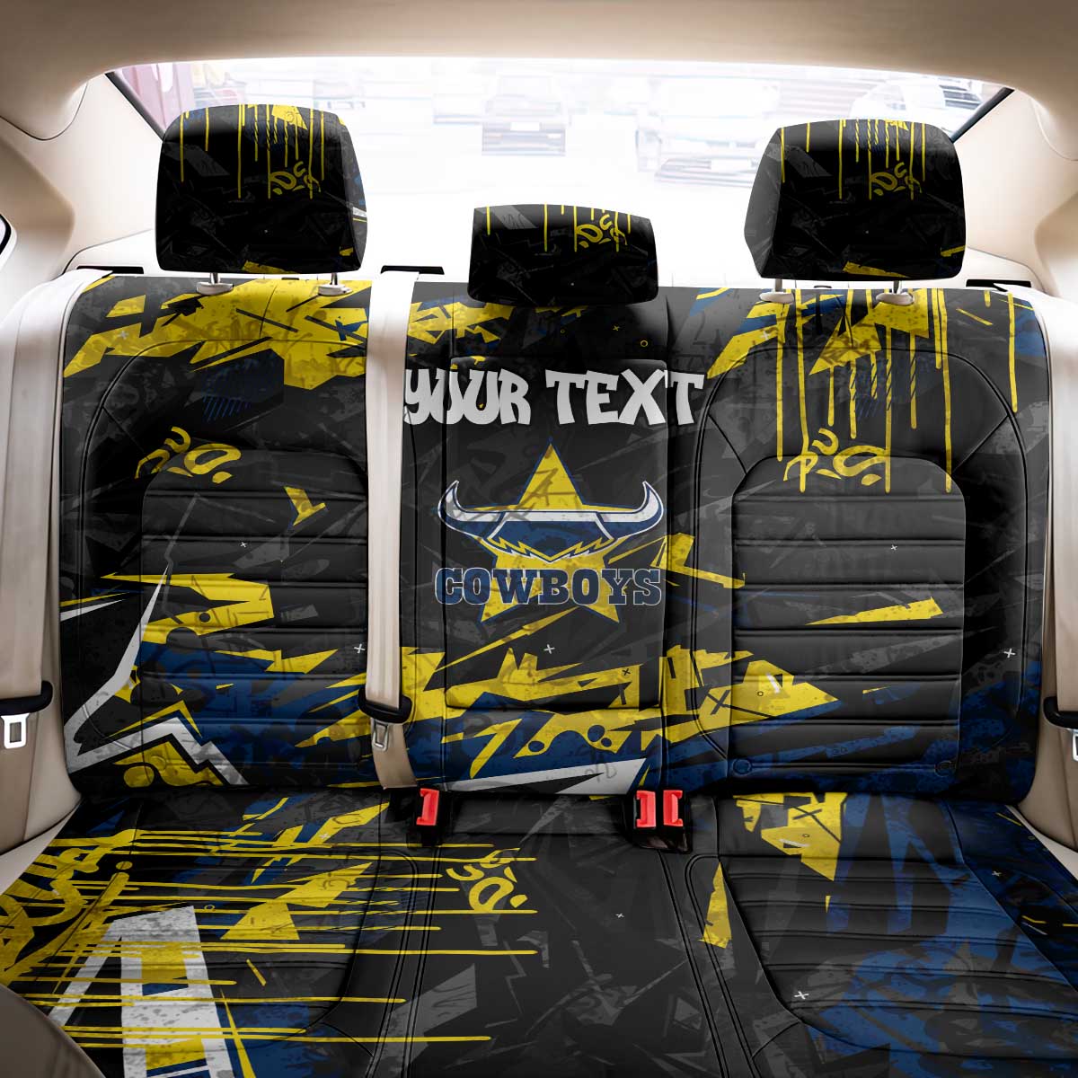 Personalized North Queensland Cowboys Back Car Seat Cover Graffiti Grunge Abstract Urban Street Style Design