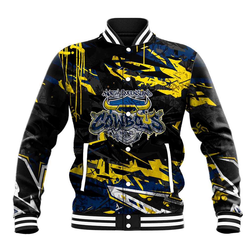 Personalized North Queensland Cowboys Baseball Jacket Graffiti Grunge Abstract Urban Street Style Design