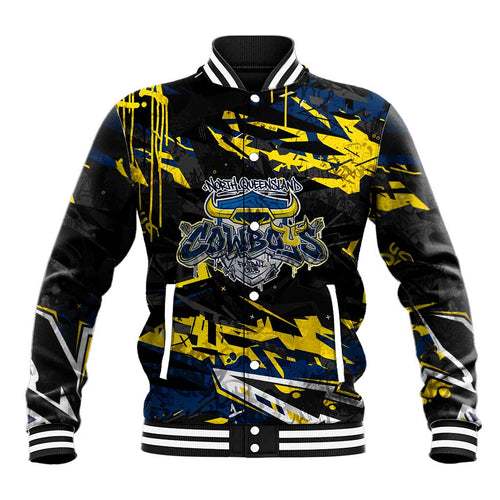 Personalized North Queensland Cowboys Baseball Jacket Graffiti Grunge Abstract Urban Street Style Design