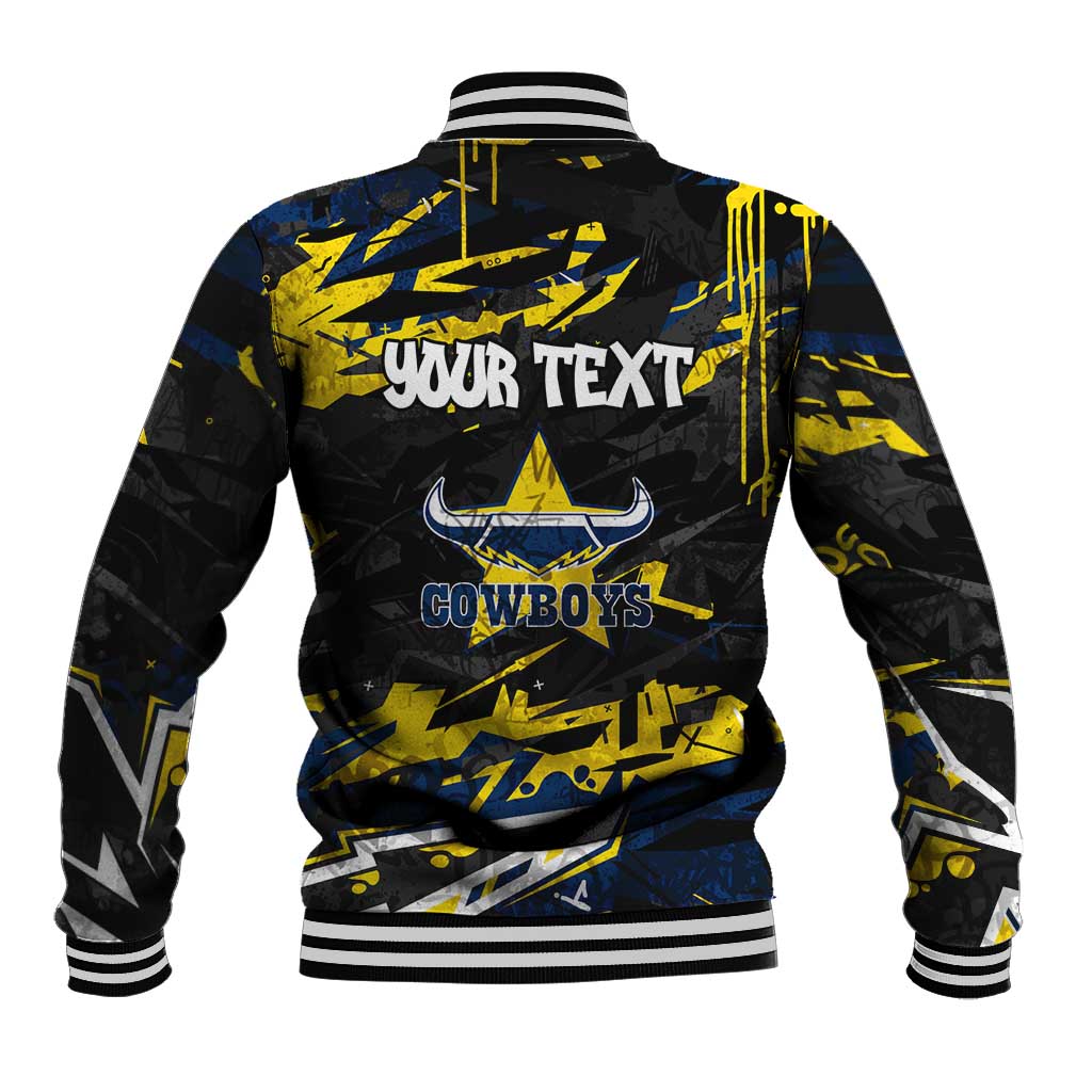 Personalized North Queensland Cowboys Baseball Jacket Graffiti Grunge Abstract Urban Street Style Design