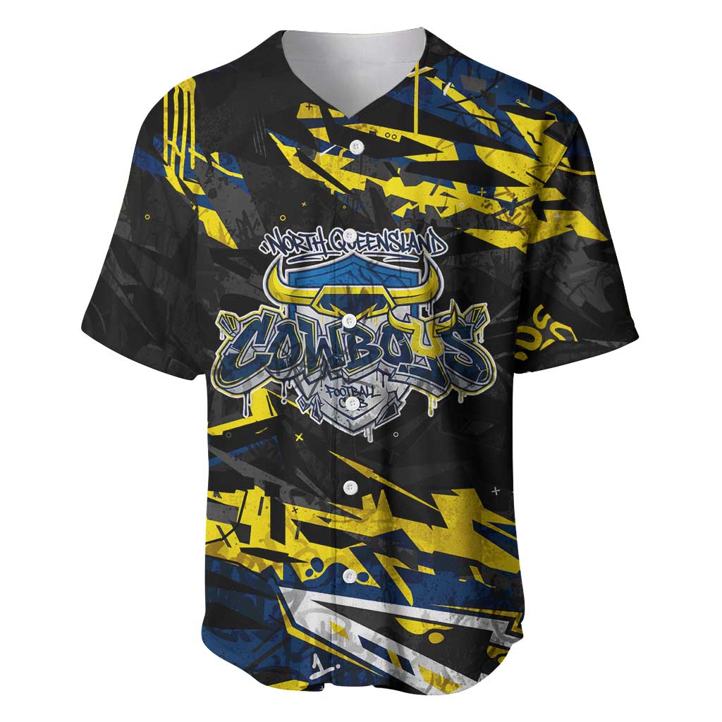 Personalized North Queensland Cowboys Baseball Jersey Graffiti Grunge Abstract Urban Street Style Design