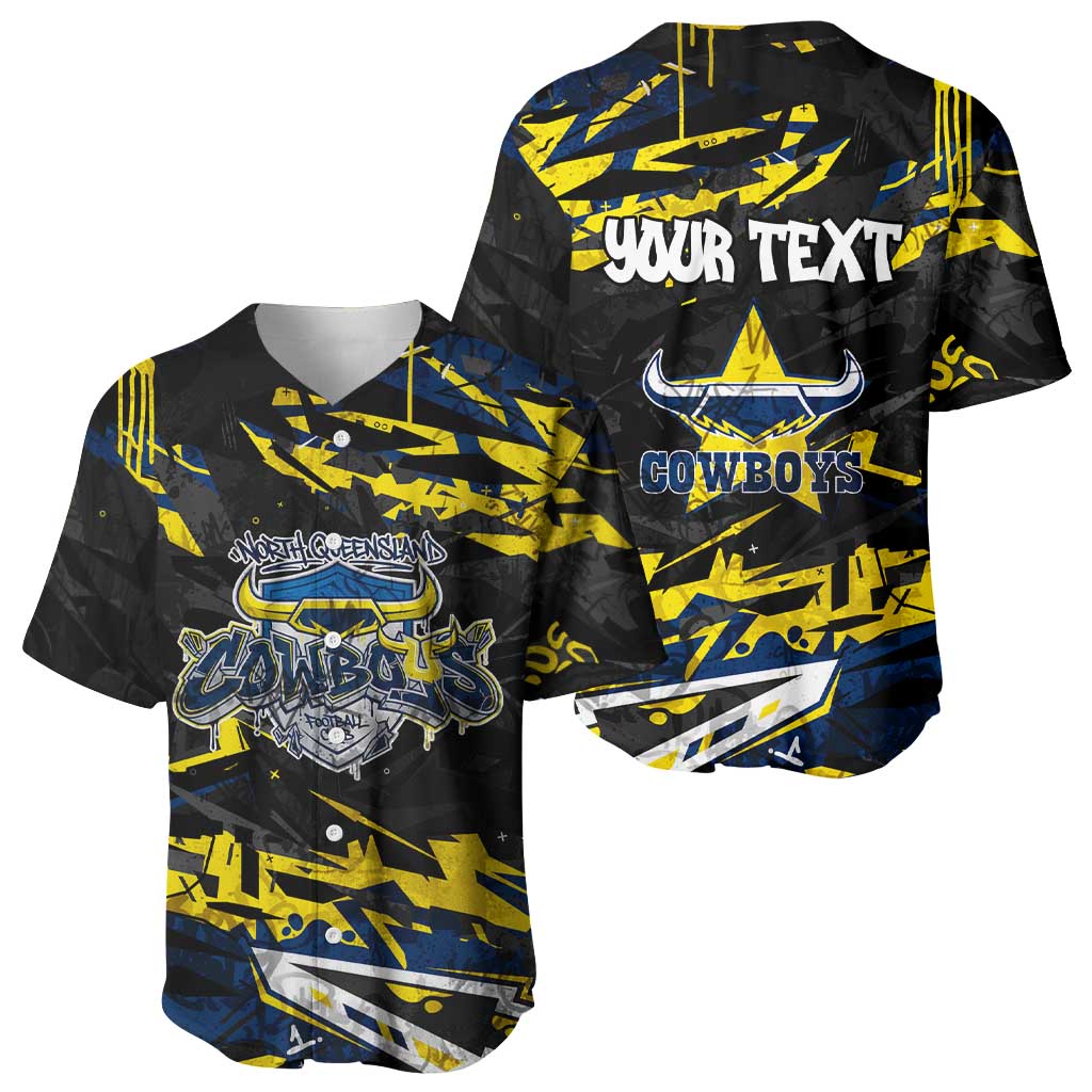Personalized North Queensland Cowboys Baseball Jersey Graffiti Grunge Abstract Urban Street Style Design