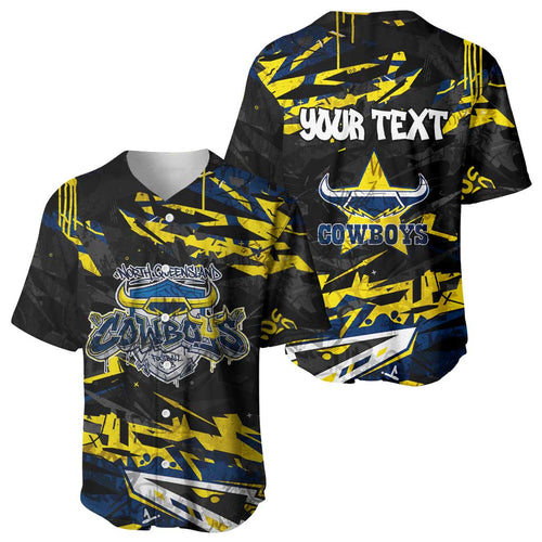 Personalized North Queensland Cowboys Baseball Jersey Graffiti Grunge Abstract Urban Street Style Design