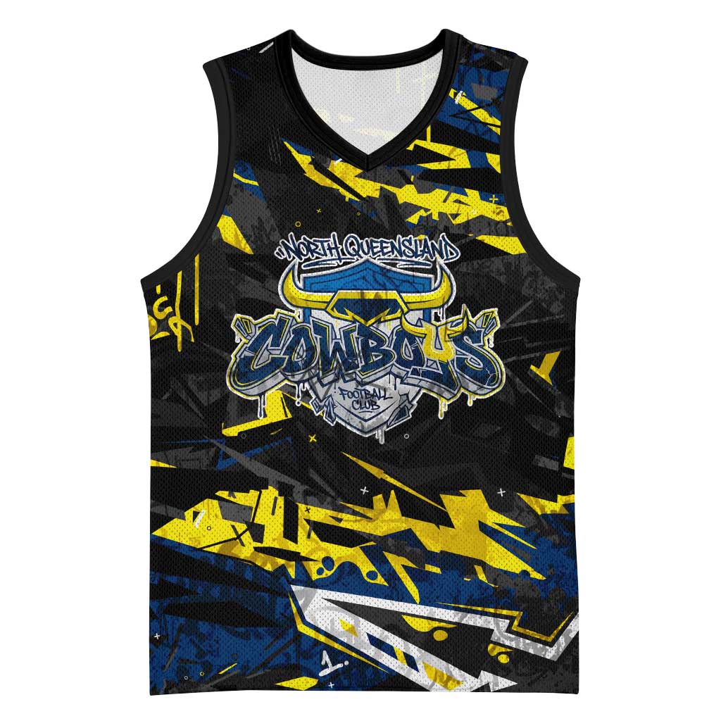 Personalized North Queensland Cowboys Basketball Jersey Graffiti Grunge Abstract Urban Street Style Design
