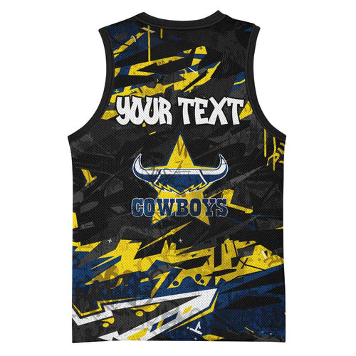 Personalized North Queensland Cowboys Basketball Jersey Graffiti Grunge Abstract Urban Street Style Design