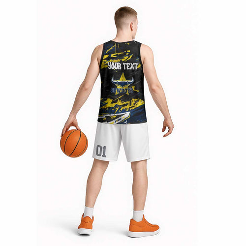 Personalized North Queensland Cowboys Basketball Jersey Graffiti Grunge Abstract Urban Street Style Design