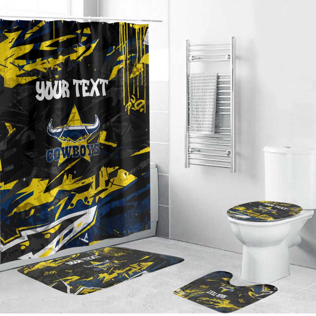 Personalized North Queensland Cowboys Bathroom Set Graffiti Grunge Abstract Urban Street Style Design