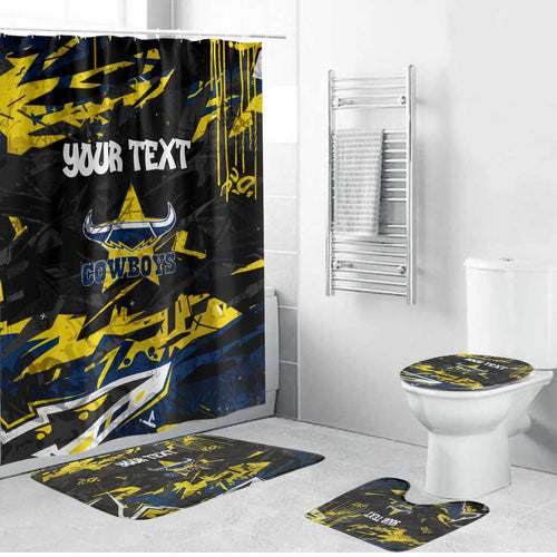 Personalized North Queensland Cowboys Bathroom Set Graffiti Grunge Abstract Urban Street Style Design