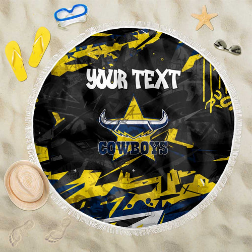Personalized North Queensland Cowboys Beach Blanket Graffiti Grunge Abstract Urban Street Style Design