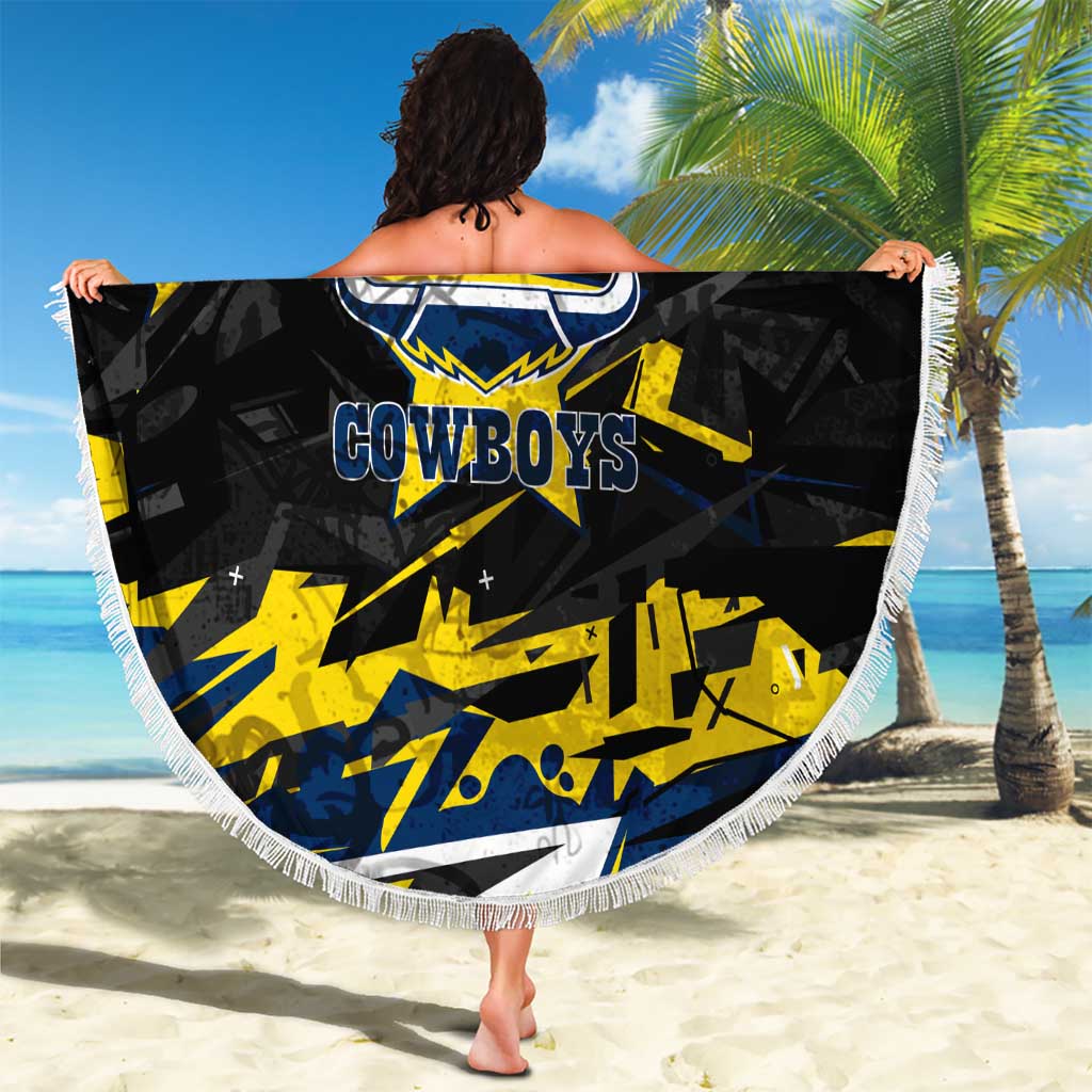 Personalized North Queensland Cowboys Beach Blanket Graffiti Grunge Abstract Urban Street Style Design