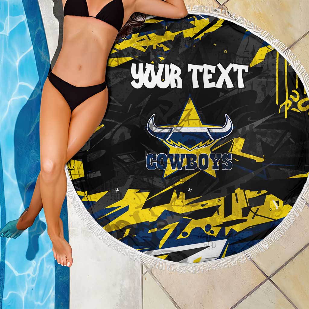 Personalized North Queensland Cowboys Beach Blanket Graffiti Grunge Abstract Urban Street Style Design