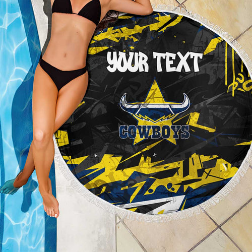 Personalized North Queensland Cowboys Beach Blanket Graffiti Grunge Abstract Urban Street Style Design