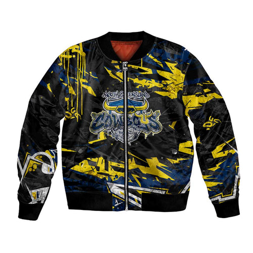 Personalized North Queensland Cowboys Bomber Jacket Graffiti Grunge Abstract Urban Street Style Design