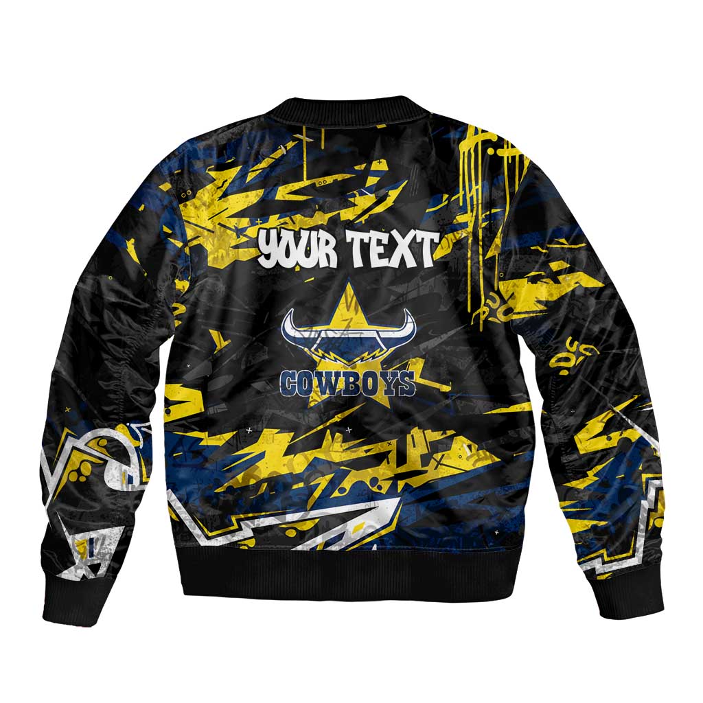 Personalized North Queensland Cowboys Bomber Jacket Graffiti Grunge Abstract Urban Street Style Design