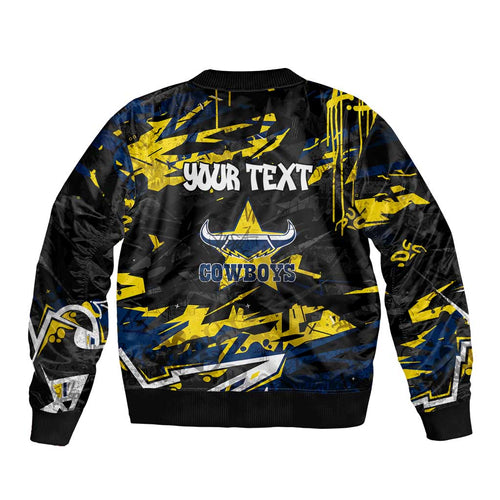 Personalized North Queensland Cowboys Bomber Jacket Graffiti Grunge Abstract Urban Street Style Design